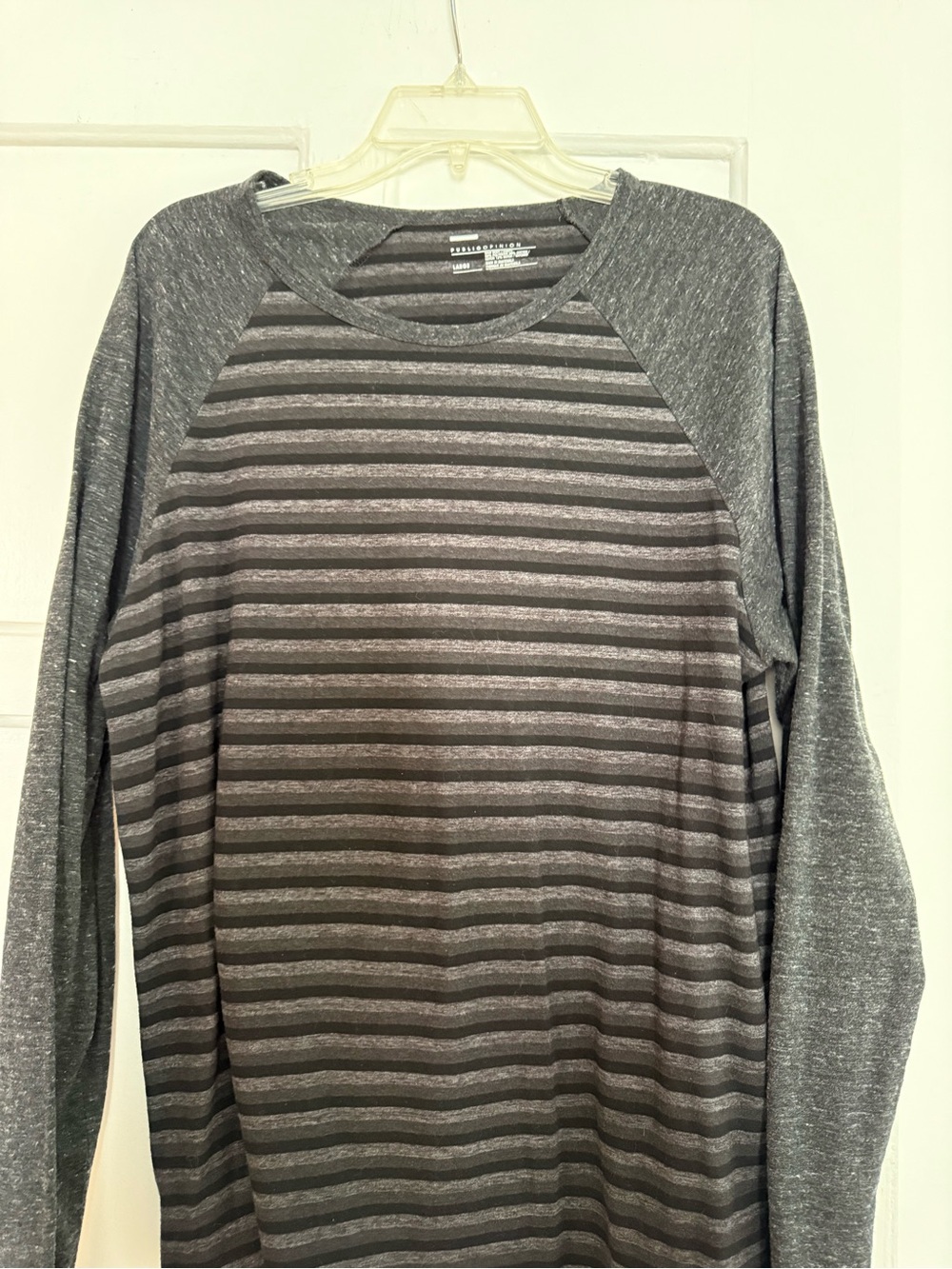 Men's Charcoal Gray Striped Long-Sleeve Raglan Tee